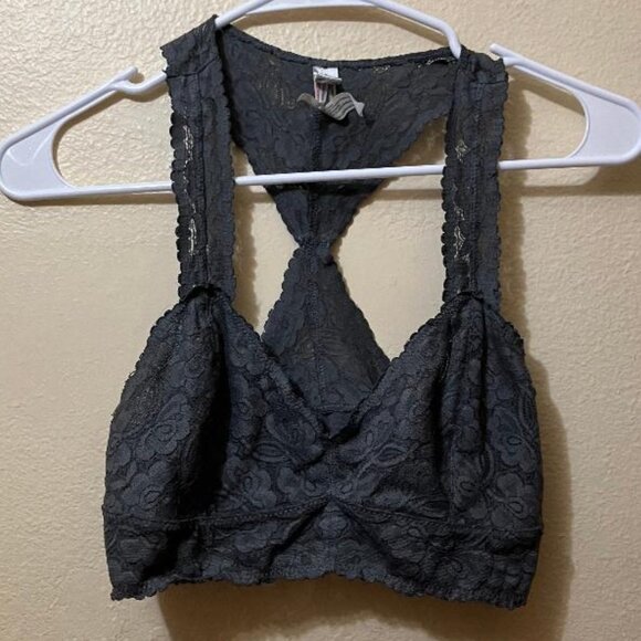 Intimately Free People Women's Gray Lace Racerback Wireless Bralette Bra Medium - Picture 1 of 5